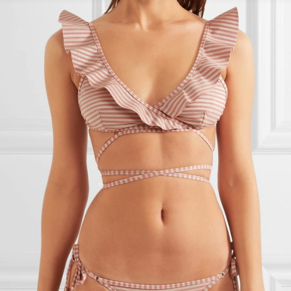 ๐ PINK FRILLY STRIPED BIKINI SET - Picture 2 of 4